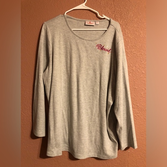Quacker Factory Gray Blessed Top 2X - Picture 1 of 3